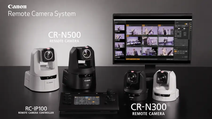 A lineup of remote-operated PTZ cameras.