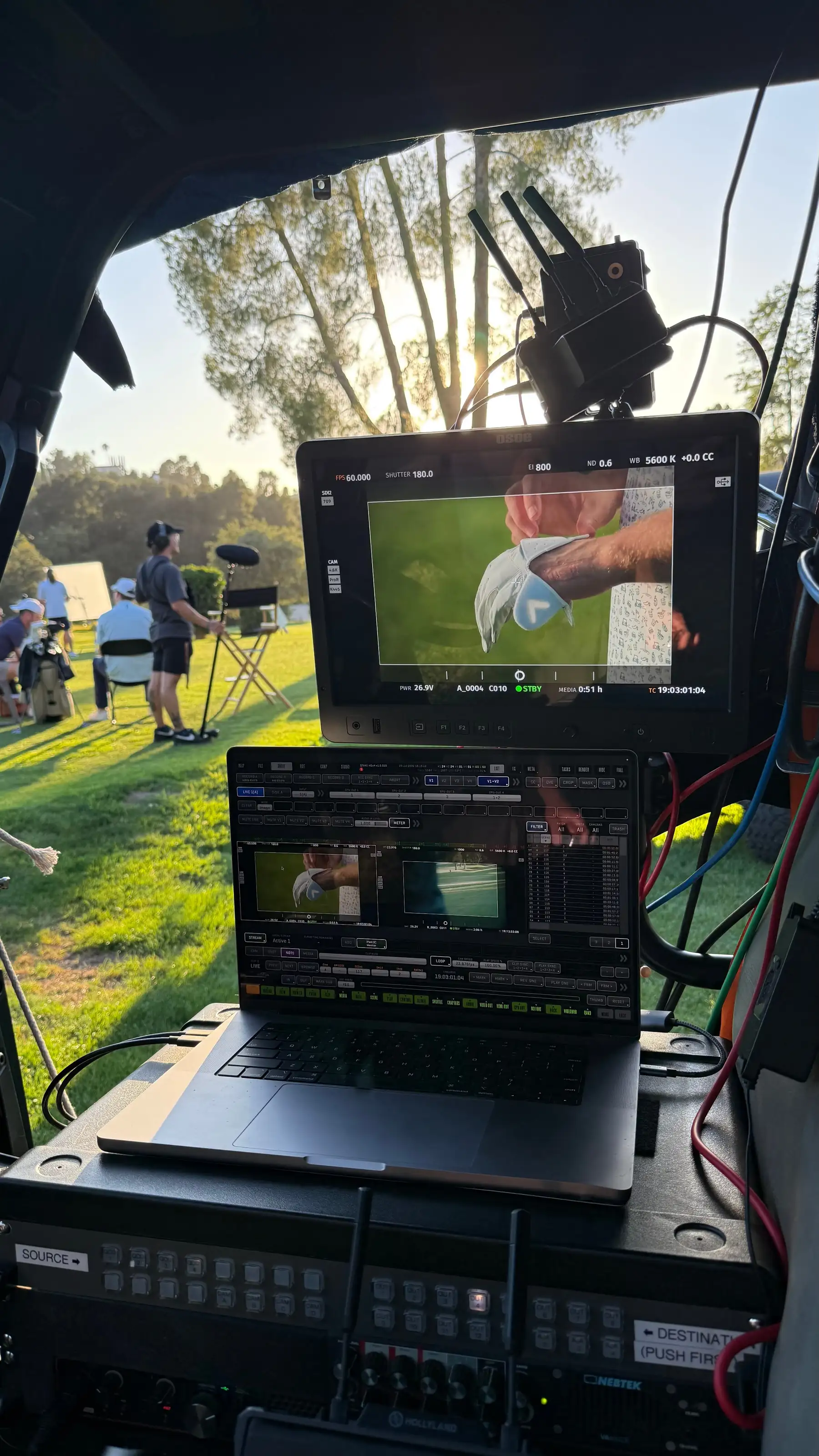 A compact mobile video-assist configuration set up for a location with limited space.
