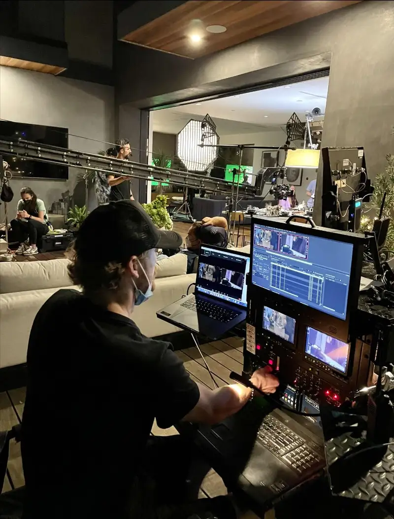 Morgan Spadone working at a video-assist position on a commercial production.